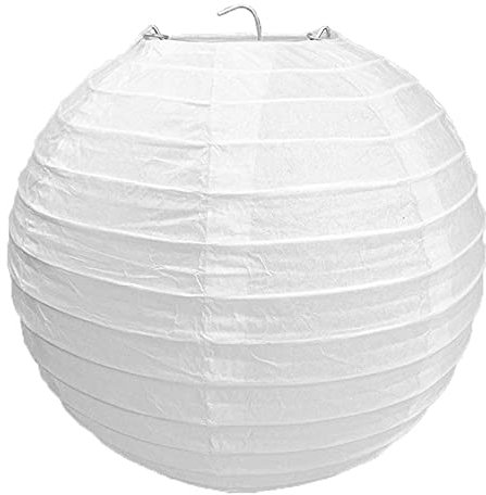 Other 30Cm / 12, 60 W - Classic Round Bamboo Style Ribbed Paper Lantern Lamp Shade White