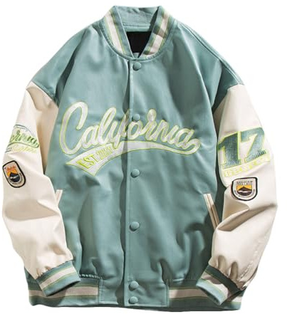 ORANDESIGNE Veste Baseball Homme Bomber Universite Americaine Blouson Lettre Broderie Unisexe Varsity Jacket Femme Vintage Mode D Bleu Clair S