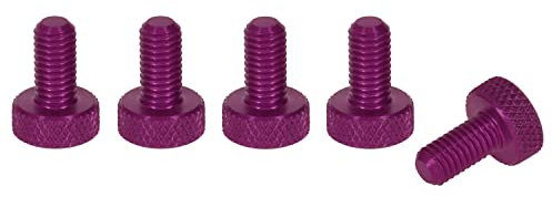 PrecisionGeek M6 x 10 mm - Tornillos de pulgar moleteados planos (5 unidades), color morado