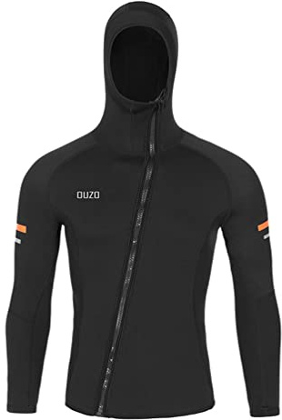 YuanDiann Chaqueta de neopreno para hombre de 1,5 mm con capucha, protección solar, traje de buceo, esnórquel, surf, elástico, cremallera frontal, manga larga, cómodo, color negro, talla L
