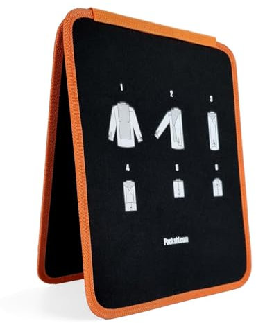 Packshi Planche à Plier Le Linge - Plieur Chemise pour Adultes - Rangement Vêtement - Objet Utile pour Voyage - Housse Protection Chemise - 25 cm x 31 cm x 1,5 cm - Noir et Orange