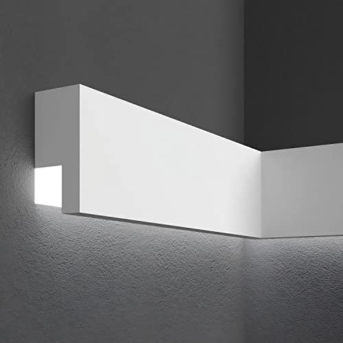 PROVISTON | Profil de façade | Corniche | Éclairage extérieur | Non revêtu | 30 x 65 x 2000 mm | Polystyrène | Blanc | Qualité supérieure | Robuste | Durable | Résistant aux chocs | 2 m