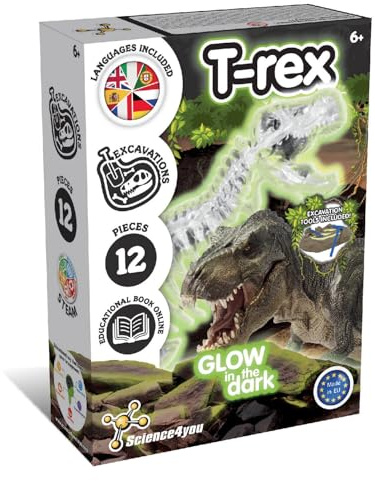 Science4you Excavation de Fossiles T-Rex - Jouet avec des Dinosaures Qui Brille dans l'obscurité, Creusez Les Fossiles de Votre T-Rex, Jouets, Jeux, Cadeaux de Dinosaures pour Garçon et Fille 6+ Ans