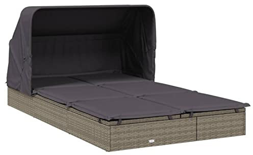 Festnight Sonnenliege 2 Personen mit FaltDach Doppelliege Outdoor Gartenliege Rattan Liegestuhl Liege Garten Sonnenbett Loungebett Polyrattan Relaxliege Gartenmöbel Sofabett mit Sonnendach
