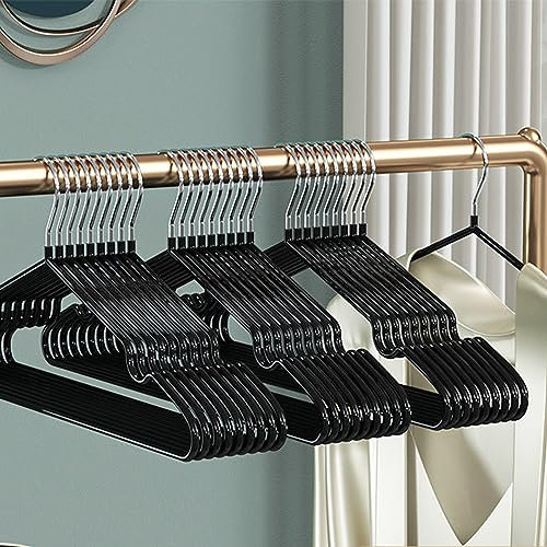 Grucce appendiabiti in metallo (40 cm) – 20 pezzi salvaspazio per adulti, spessore 0,4 cm, carico con indumenti pesanti, grucce con scanalatura antiscivolo per cappotti, pantaloni (nero)
