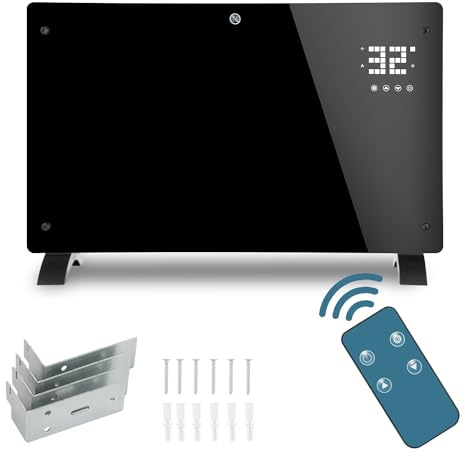 Ikodm Chauffage électrique, 2000 W, convecteur, radiateur électrique, sur pied, radiateur infrarouge, avec télécommande, thermostat et commande d'application, montage mural, économe en énergie