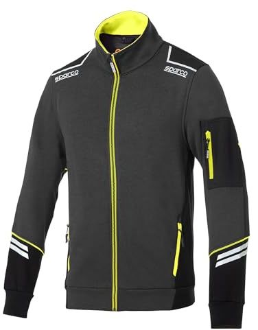 Sparco Felpa da Lavoro Alabama Tech Full Zip Uomo. Felpa tecnica con rinforzi anti-abrasione in cotone/poliestere 260g/m²con dettagli riflettenti per cantiere e officina Grigio-Giallo M