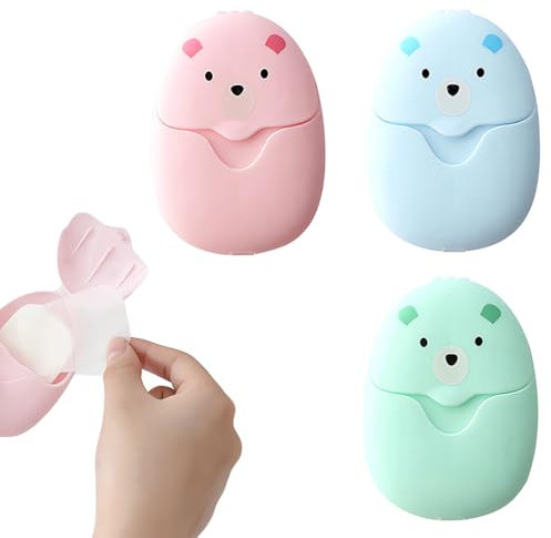 3 PZ Scatole Sapone di Carta USA e Getta Portatile Mini Carta Sapone con Scatola di Plastica (150 Fogli in Totale) per Lavaggio a Mano Escursionismo Viaggio e Altre Aattività all'Aperto