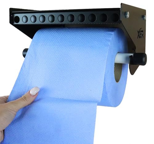 Heavy Duty Blue Roll Paper Towel Dispenser Holder With Storage Shelf Wall Mounted Bracket Black Steel