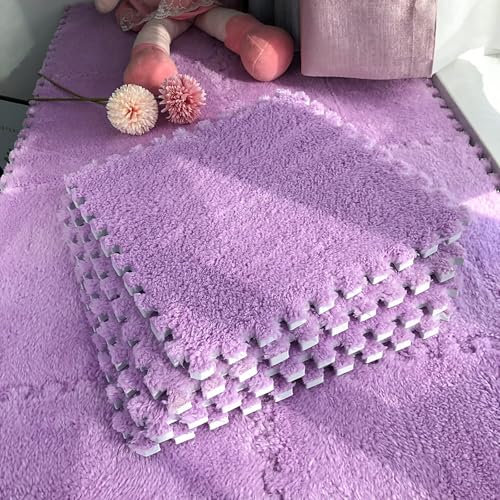 Tappeto ad Incastro, 36 Pezzi di Tappetino in Schiuma di Peluche a Forma di Puzzle, Morbidi tappeti Quadrati Spessi, per la Decorazione della Camera da Letto del Salotto (Lavanda, 30 * 30 *