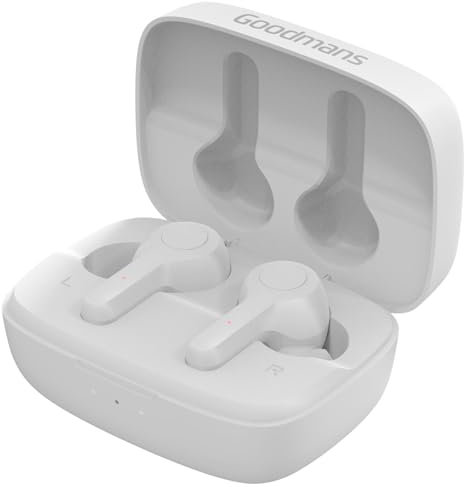 True Wireless Solar Powered Earphones - White - Features: Solar Power Charging, Bluetooth, 12 Hours Play Back With Charging Case, Touch Controls, Powerful Base