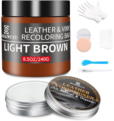 Marrón Claro Reparador Cuero con 100ml Cuidado de Cuero,Cuero Liquido Reparador Pintura para Cuero para Reparar el Desgaste y las Marcas en Sofás,Vinilo,Asientos de Automóvil y Zapatos de Cuero