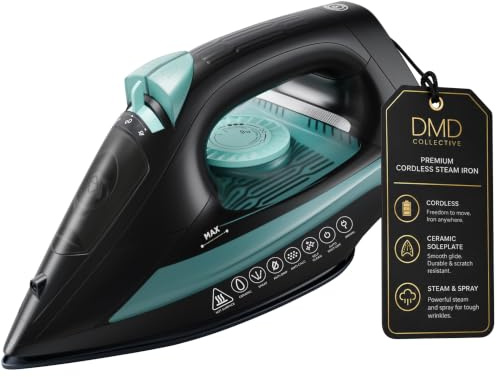 DMD Collective - Cordless Steam Iron, Ceramic Soleplate 2800W | Fast Heating with Charging Base, Non-Stick Soleplate, 420ml Water-Tank,Variable Steam Function, Spray, Boost Modes