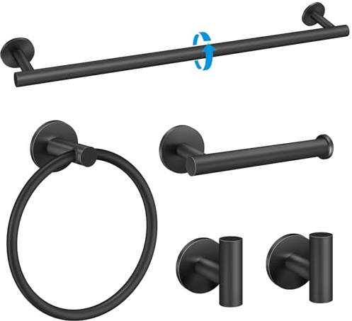 Llizuia Porte Serviette Salle de Bain 60 cm Mural Acier Inoxydable sans Perçage - Ensemble 5 Pièces (Barre Porte Serviette, Anneau à Serviette, 2 Patères, Distributeur de Papier Toilette)