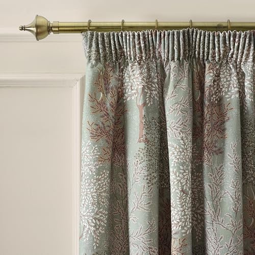 Catherine Lansfield Woodland Trees 66x72 Inch Lined Pencil Pleat Curtains Two Panels Green