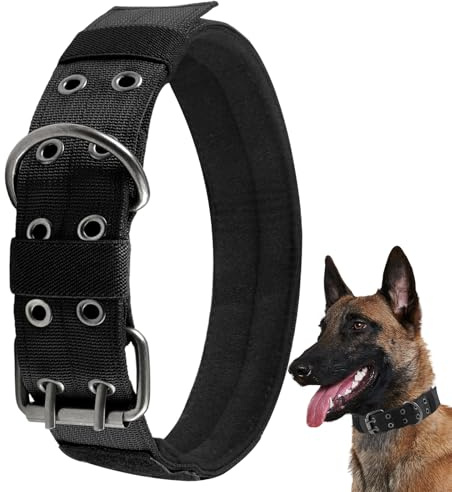 Collare Tattico per Cani da Esterno, Regolabile Collare Tattico in Stile Militare per Cani di Taglia Grande, con Fibbia In Metallo, per Rottweiler, Mastino, Doberman, Pastore Tedesco (Xl, Nero)