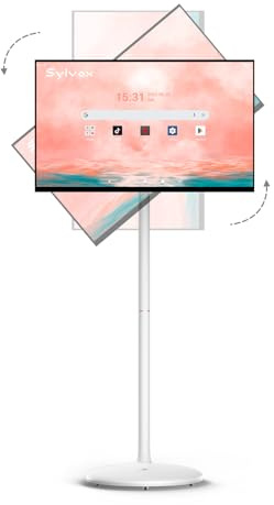 SYLVOX 27 Inch Smart Portable TV with Android 14, 1080P Smart Touch Screen Monitor, Portable Smart Display 10,000mAh Battery, 8GB RAM+128GB Storage, Rolling TV on Wheels Full Swivel Rotation