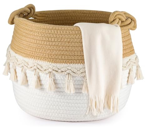 SUNNYNEST Large Laundry Basket Cotton Rope Woven Storage Basket for Blankets Toys Clothes Storage Organiser with Handles Laundry Baskets