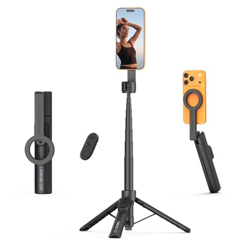 ULANZI SK26 magnetisk selfiepinne stativ 113 cm | 15 N stark magnet, ett klick-öppning, utdragbar ministativ för magsafe, 200° lutbar, 10 m fjärrkontroll, kompatibel med iPhone 17-12 för vlogging