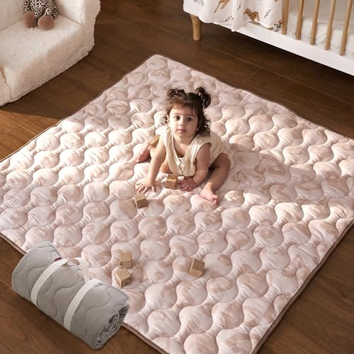 momcozy Baby Play Mat 127x127cm, Water-Resistant Floor Mat, Leopard Heart | Lightweight And Portable, Roll-Up Design, Secure Carry Straps, Tummy Time Mat, Foldable Playpen Mat, Ideal For Travel