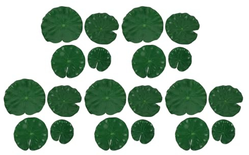 TOYANDONA 20 Hojas de Nenúfar Artificiales Flotantes para Estanque, 4 Tamaños (10cm, 15cm, 18cm, 22cm), Decoración Resistente al Exterior para Acuarios y Jardines Acuáticos,