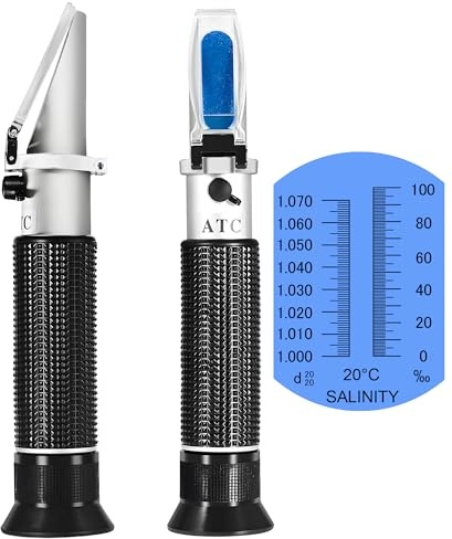 Havsvatten salthetsrefraktometer, automatisk temperaturkompensation havsvatten salthetshydrometer, 0-100 ppt och 1,000-1,070 salthetsspecifik gravitationstester för akvarium, pool, tank, marin