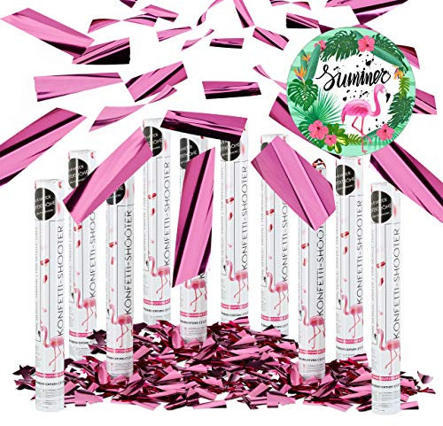 Relaxdays 10er Set Party Popper Pink, Party Shooter Metallic, 40 cm Konfetti Kanone für Junggesellinnenabschied, JGA, Geburt, rosa
