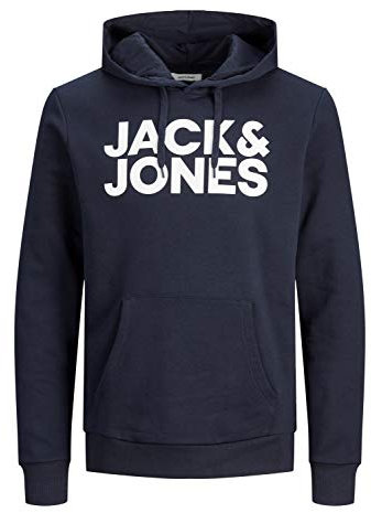 JACK & JONES Herren Hoodie Kapuzensweatshirt JJ Ecorp Logo Sweat Hood, Farbe:Blau, Artikel:- Navy Blazer, Größe:M