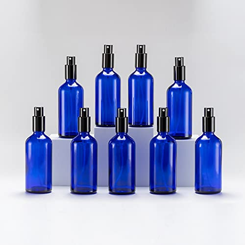 Yizhao 100ml Blue Glass Spray Bottle for Essential Oils, Small Empty Fine Mist Spray Bottle, for Cleaning, Aromatherapy, Cosmetic Sprays, Hair –9 Pcs
