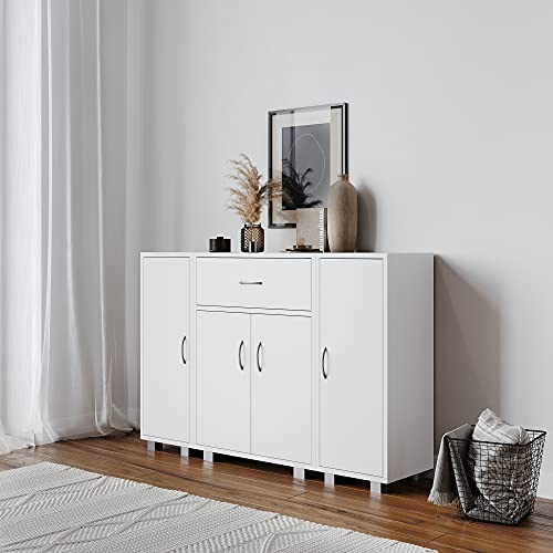 URBNLIVING Wooden Free Standing Cabinet With Two Side Corner Cabinets (White)