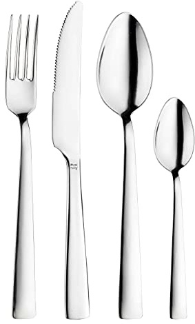 Pintinox Set de couverts en acier inoxydable sans nickel 48 pièces Gourmet composé de 12 cuillères à soupe table, 12 fourchettes, 12 couteaux table, 12 cuillères à café