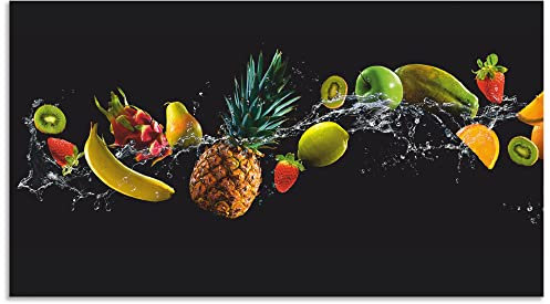 ARTland Spritzschutz Küchenrückwand aus Alu für Küche Herd Spüle 90x50 cm (BxH) viele weitere Größen Design Obst Früchte Schwarz U1TG