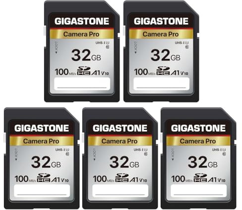 Gigastone 32GB SDHC Memory Card, Pro Series Camera, Pack of 5 Cards, Speed Up to 100MB/s, Compatible with Canon Nikon Sony Camcorder, A1 U1 V10 UHS-I Class 10 Camera for Full HD Video