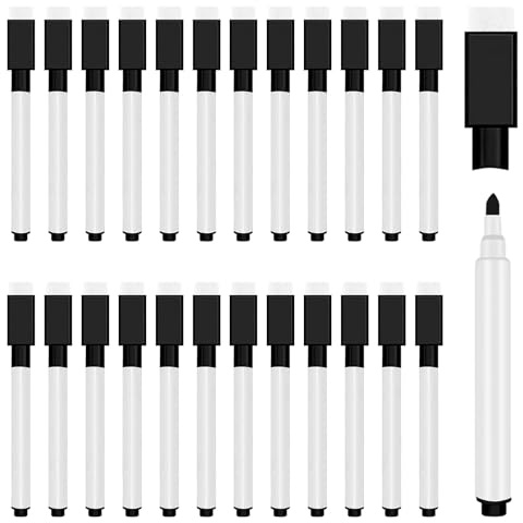 JEFURE 25 Pcs Black Magnetic Dry Erase Markers with Eraser Cap, White Board Mini Dry Erase Markers Bulk, Fine Point Tip Student White Board Markers for Teachers Office School Supplies