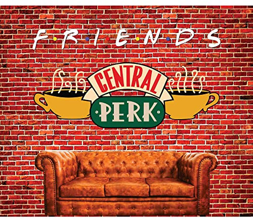 SeekPro Toile de fond Central Perk Friends de 3,7 x 3 m pour fête à thème thème mur de briques rouges rétro pour pub canapé et café pour photographie de bal d'anniversaire pour adulte, bannière de
