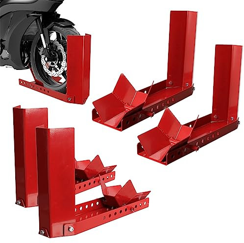 Vigevee Motorrad Montageständer, 4er Motorradwippe Anhänger Verladehilfe einstellbar Motorradständer Vorderradklemme für Anhänger Vorderrad Transportständer Wippe