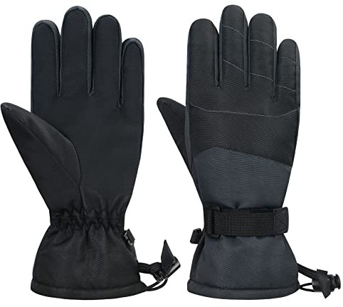 Durio Skihandschuhe Kinder wasserdichte Skihandschuhe Warme Handschuhe Geeignet für Kinder von 6-14 Jahren Schwarze L (10-14 Jahre)