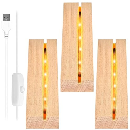 Leonshco Lot de 3 bases LED, socle lumineux, support LED chaud, socle de lampe rectangulaire avec interrupteur USB, socle LED pour panneau d'éclairage en verre acrylique, affichage de table (B)