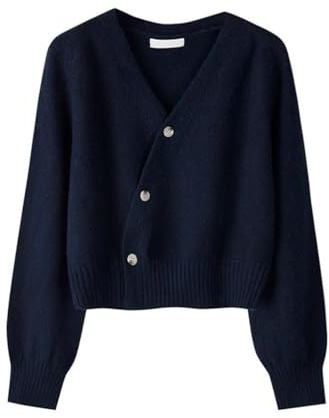 Cardigan da donna con bottoni obliqui con scollo a V maglione a maniche lunghe maglione sciolto in cashmere solido lavorato a maglia, blu navy, Taglia unica