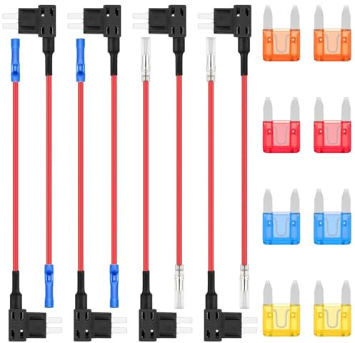 ALLECIN 8 Stück Mini Stromdieb KFZ Sicherungen Adapter Sicherung 12V Flachsicherungsadapter Piggyback Stecksicherung Verteiler Add A Circuit Sicherungsadapter mit Flachsicherungen 5A 10A 15A 20A