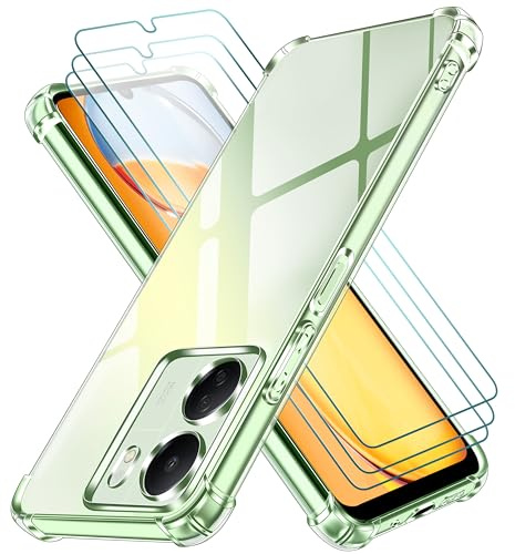 ivoler 4 en 1 Coque pour Xiaomi Redmi 13C / Poco C65 avec 3 Pièces Verre Trempé, Ultra Transparent Étui de Protection en Silicone Antichoc, Souple TPU Anti-Rayures Bumper Housse