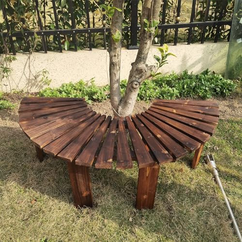 Trädbänk Trädgårdsbänk Halvcirkulär Bänk för Utomhusbruk, Dekorativa Möbler i Massivt Trä Runt Trädet, Loveseat Stol för Trädgård/Uteplats/Veranda/Poolside/Balkong