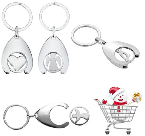 3 Pièces Jeton de Caddie, Panier D'achat Amovible Porte-clés, Porte-clés de Caddie avec un Beau design, Argenté Alliage de Zinc Jeton Caddie de Courses Universel, Déclencheur de Chariot de Supermarché