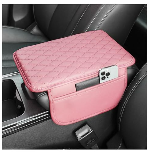 Upgraded Protector Reposabrazos Coche Universal,Microfibra de Cuero Apoyabrazos Coche CojíN con 2 Bolsa de Almacenamiento,Accesorios Coche Interior para La MayoríA de VehíCulos (Rosa)