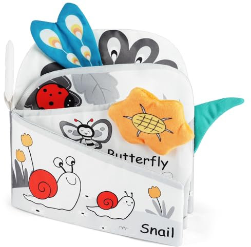 HOTUT Baby Stoffbuch,Fühlbuch Knisterbuch, Stoffbuch Spielzeugzum Aufhängen für Kinderwagen und Babyschale, Buch Spielzeug 0 Monate für Jungen Mädchen-Schnecken