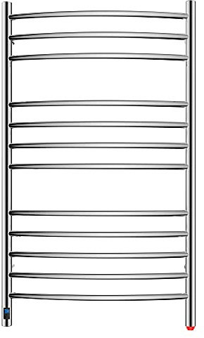 HEATGENE Electric Towel Warmer with Built-in Timer & Temperature Control, Wall-Mounted 12-Bar Large Towel Rack, Plug-in/Hardwired Heated Towel Rail for Bathroom - Mirror Polish