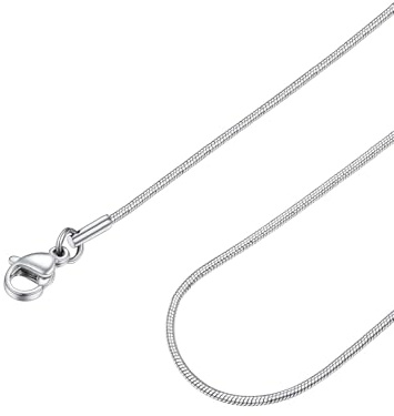 FOCALOOK Collar Serpiente Redondo Mujer Acero Inoxidable 316L 1.2mm Cadena Delgada para Colgante 18 Pulgada Joyería Simple de Moda Regalo Cumpleaños Aniversario