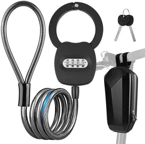 GuKKK Lucchetto Monopattino Elettrico con 4 codici, lLucchetto a Catena Antifurto da 164 cm con borsa impermeabile, cavo antifurto ad alta sicurezza spesso 12 mm, lucchetto per monopattino elettrico