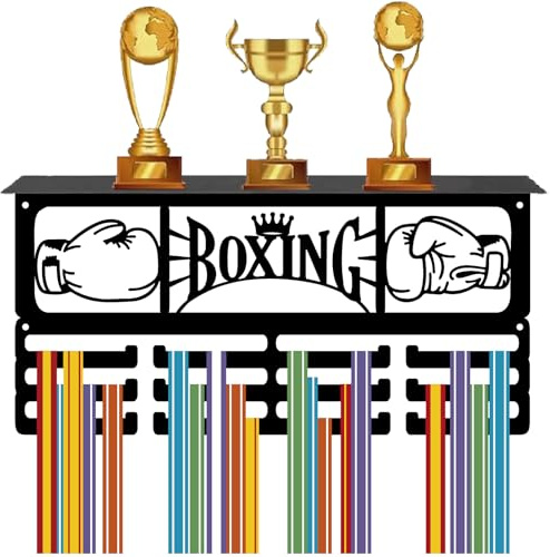 CREATCABIN Support Médaille Boxe Étagère D'Affichage Trophées Médailles Support Médaille Métal pour Support Mural Pouvant Contenir 60 récompenses Sportives Ou Plus Support Organisateur 40x20x10cm