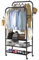 FUNLAX Clothes Rail, Double Rods Clothing Rail, Sturdy Metal Freestanding Clothes Rack with Wheels, 3 Ties Shoe Rack, 4 Coat Hooks, Open Wardrobe Hanging Rails for Bedroom, Office, Shop
